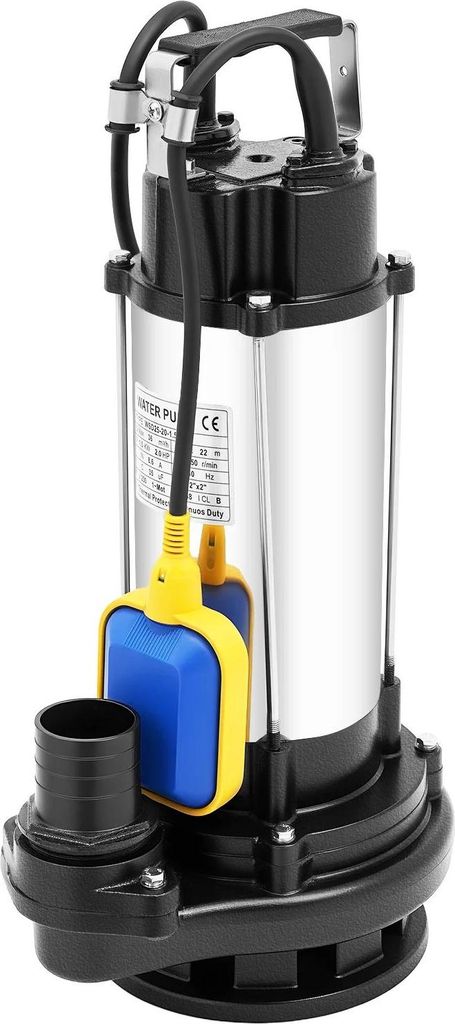 Schmutzwasserpumpe - Abwasser-Tauchpumpe - 1,5 kW, Edelstahl, Schwimmerschalter, 2850 U/min, Für Industrie und Haushalt - Schwarz