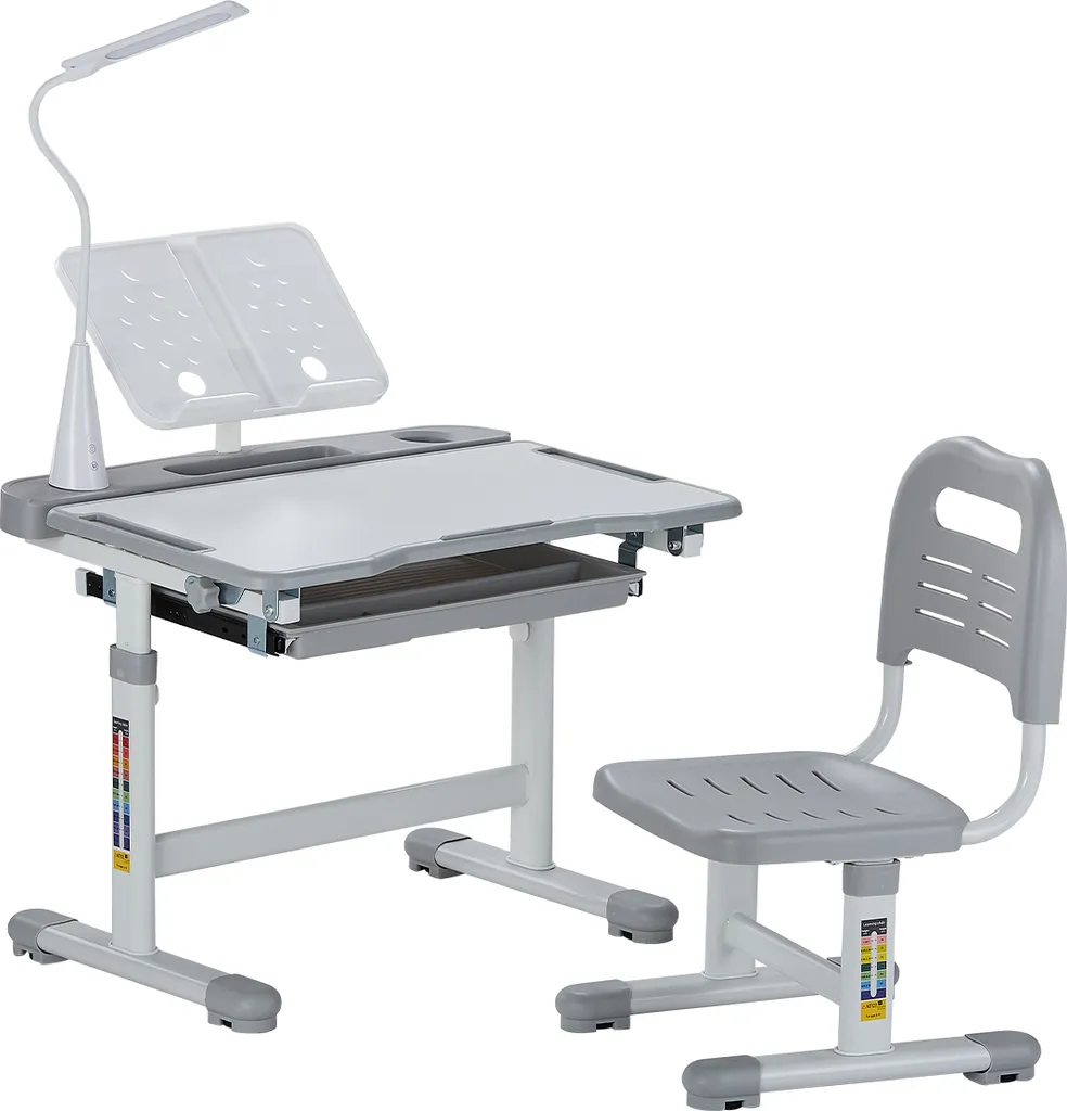 Bureau enfant avec chaise réglable grise VEVOR pour chambre à coucher