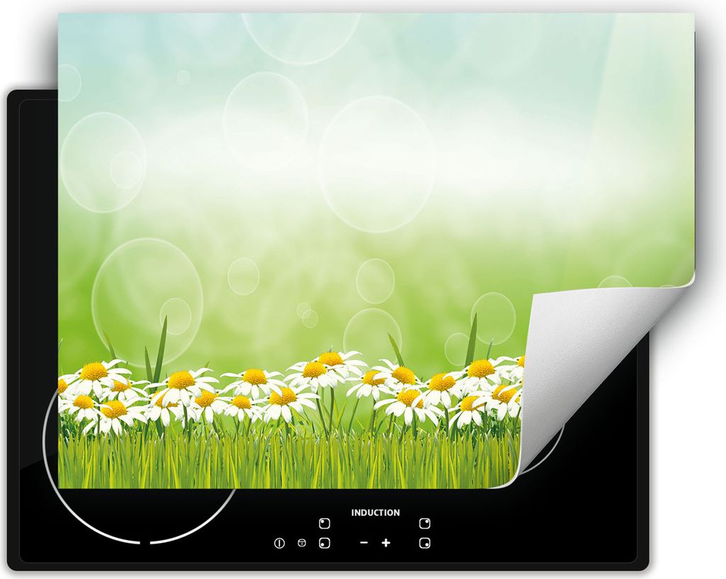 DarHaus Herdabdeckplatte 80x52 cm Anti Rutsch Matte Aufrollbar, Gänseblümchen - Blumen