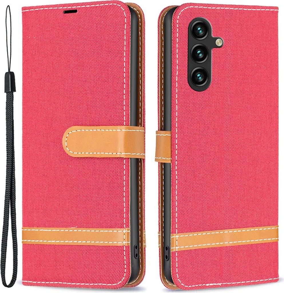 Samsung Galaxy A15 Hülle - Coverup Denim Klapphülle - Rot