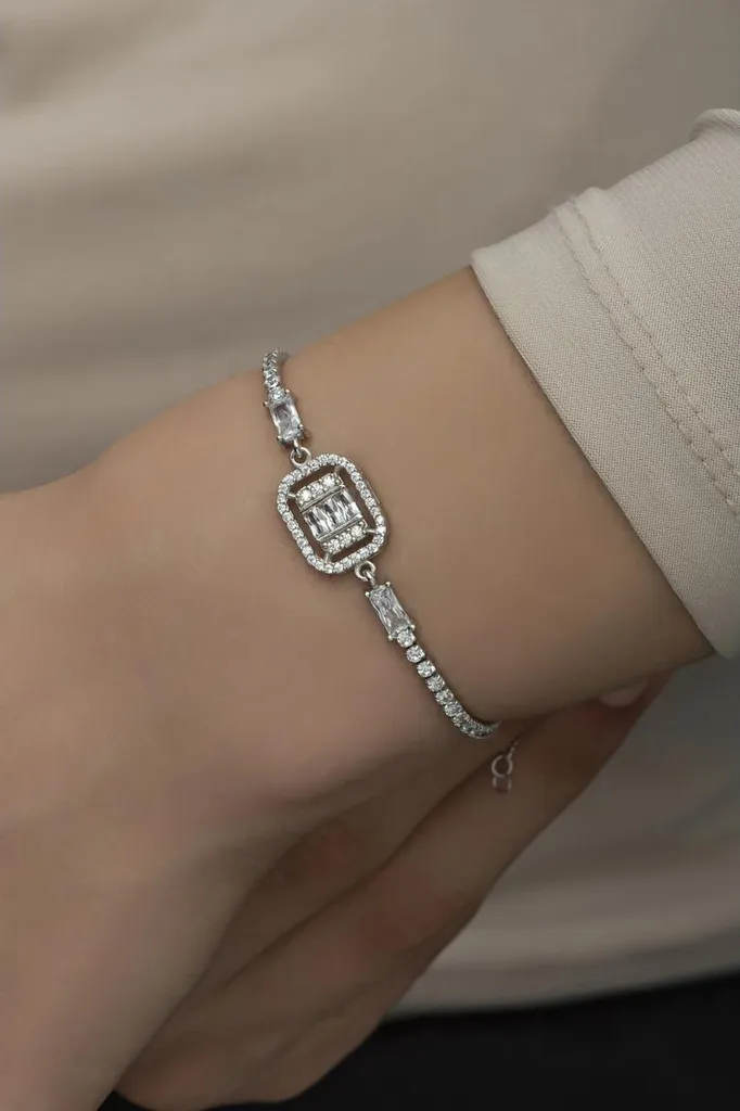 Bracelet Rivière en Argent 925 Rhodié et Zircone de Style Suyolu