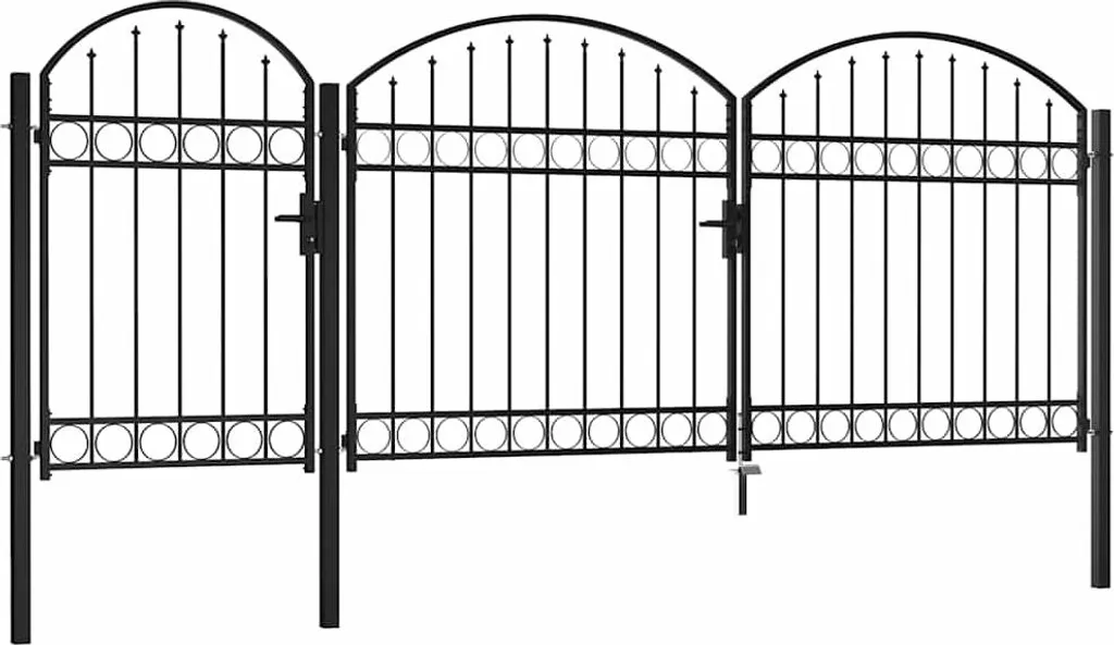 vidaXL Portail de jardin avec pointe bombée en acier noir 4 x 1,75 m