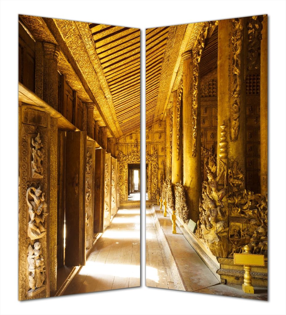 Wallario selbstklebende Duschrückwand 160 x 200 cm mit Motiv Buddhistischer Tempel aus Holz - Mandaley - Wandverkleidung mit Hochglanzlaminat in G...