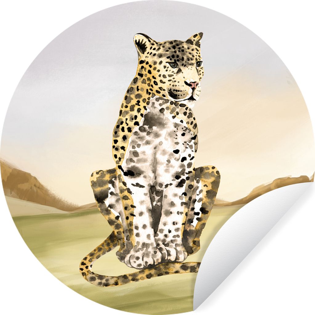 MuchoWow Runde Wandtattoo - Wandsticker Tapete Aufkleber Leopard - Dschungel - Gras Ø 100 cm Selbstklebend und Repositionierbar - Wandaufkleber ...