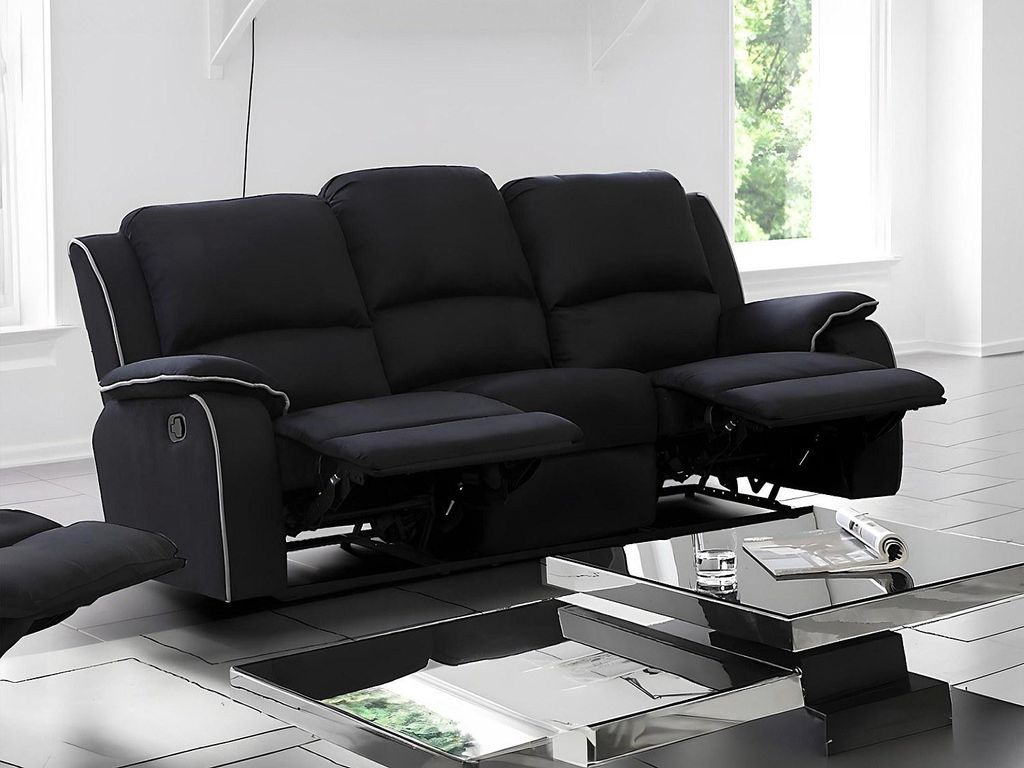 HERNANI 3-Sitzer-Sofa mit Entspannungsfunktion aus Mikrofaser - Schwarz