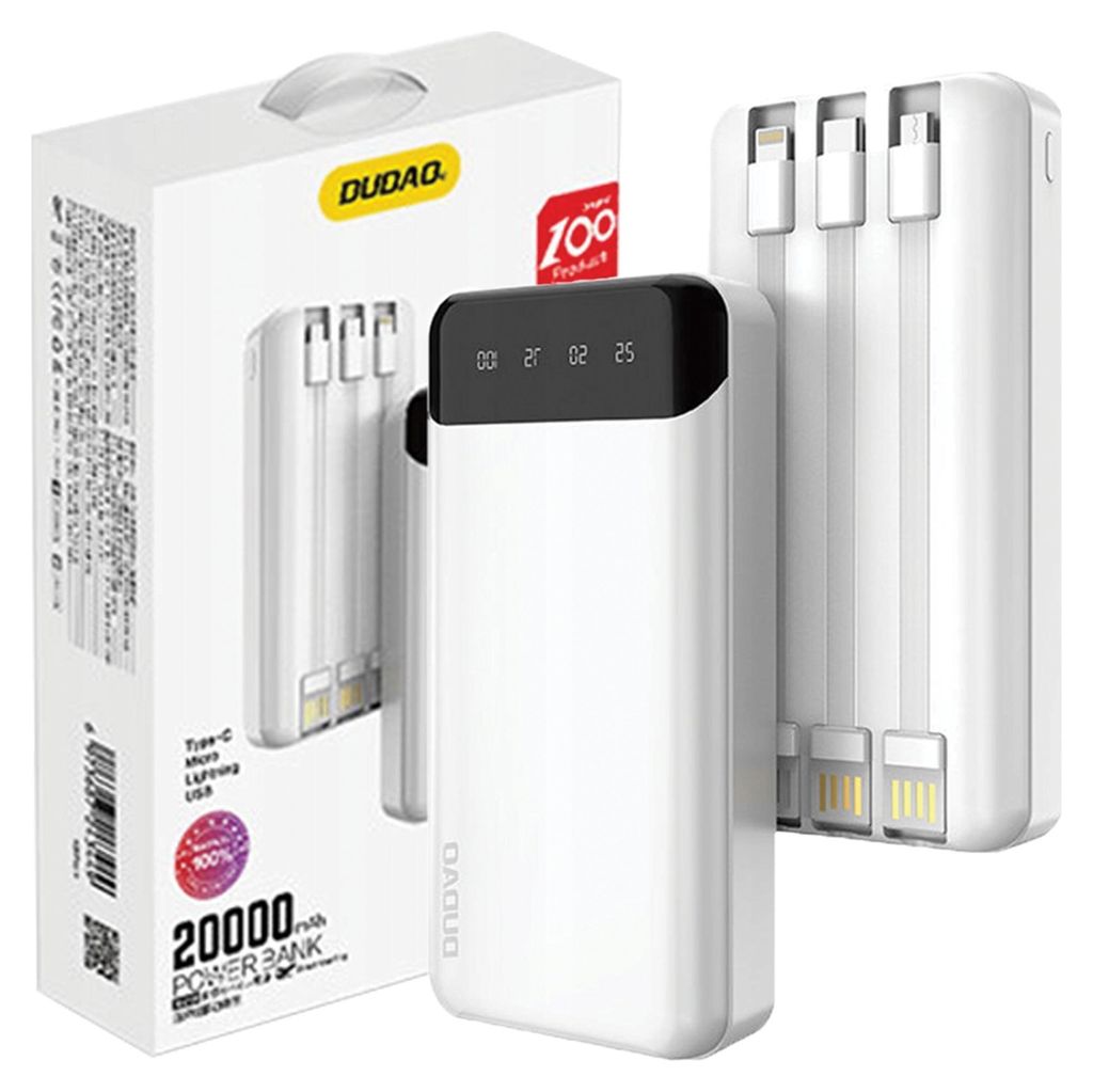 Dudao Výkonná powerbanka s 3 zabudovanými káblami – 20 000 Obrázok produktu 
