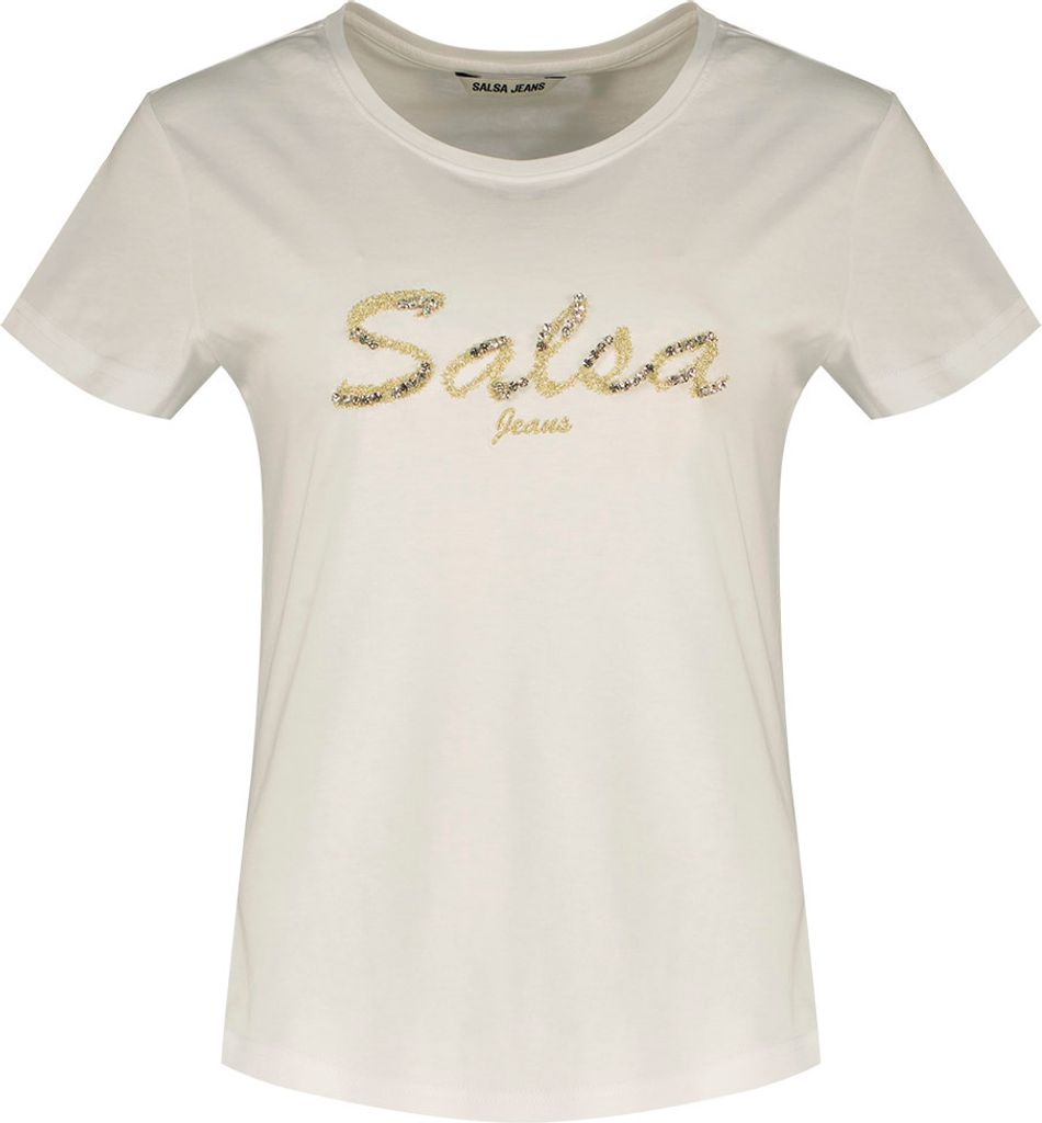 Salsa Jeans Polyester Embroidery Branding Kurzarm-t-shirt Weiß M Frau Weiß M