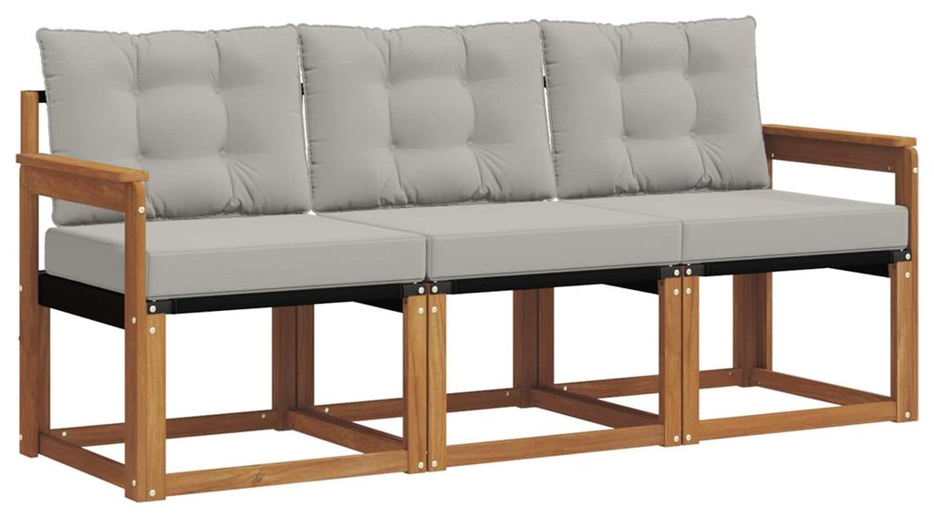 vidaXL Outdoor-Sofagarnitur mit Kissen 3 pcs Natürlich und Hellgrau