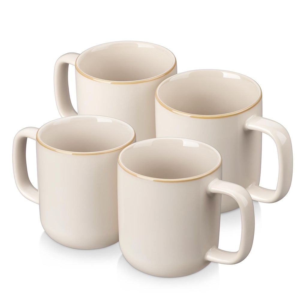 VANCASSO Becher Set, 4-tlg Steingut Tassen, 480ml Trinkbecher, Kaffeebecher mit Henkel, Beige