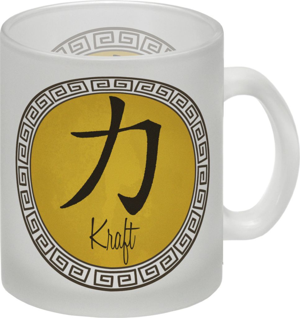 Chinesisches Zeichen für Kraft Glas Tasse in gelb