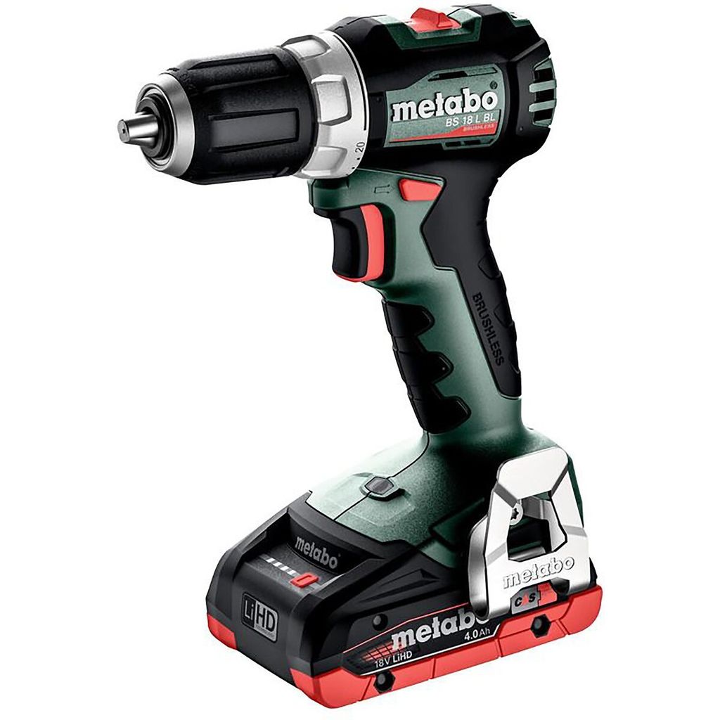 Metabo Akku-Bohrschrauber BS 18 L BL, incl. 2x Akku LiHD 4 Ah, Ladegerät, Zubehör, metaBOX