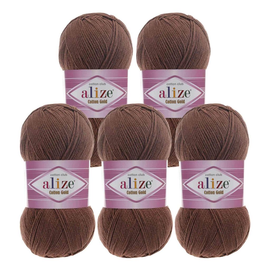 5 x 100g Strickgarn Alize Baumwolle Gold Uni Klassikgarn Häkelgarn Strick-Wolle