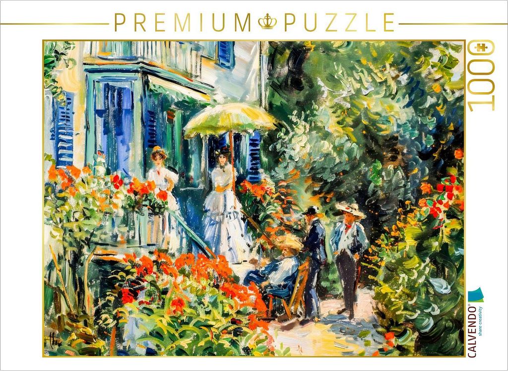 CALVENDO Puzzle Impressionistische Villa mit Menschen auf der Treppe im Garten | 1000 Teile Lege-Größe 64x48cm Foto-Puzzle für glückliche Stunden