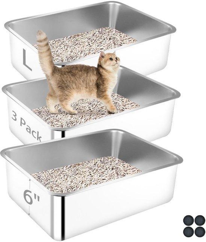 Bartuke Edelstahl-Katzenklo, 3er-Pack, extra großes Katzenklo für große Katzen, mehrere Katzen, Antihaftbeschichtung, leicht zu reinigen (50 × ...