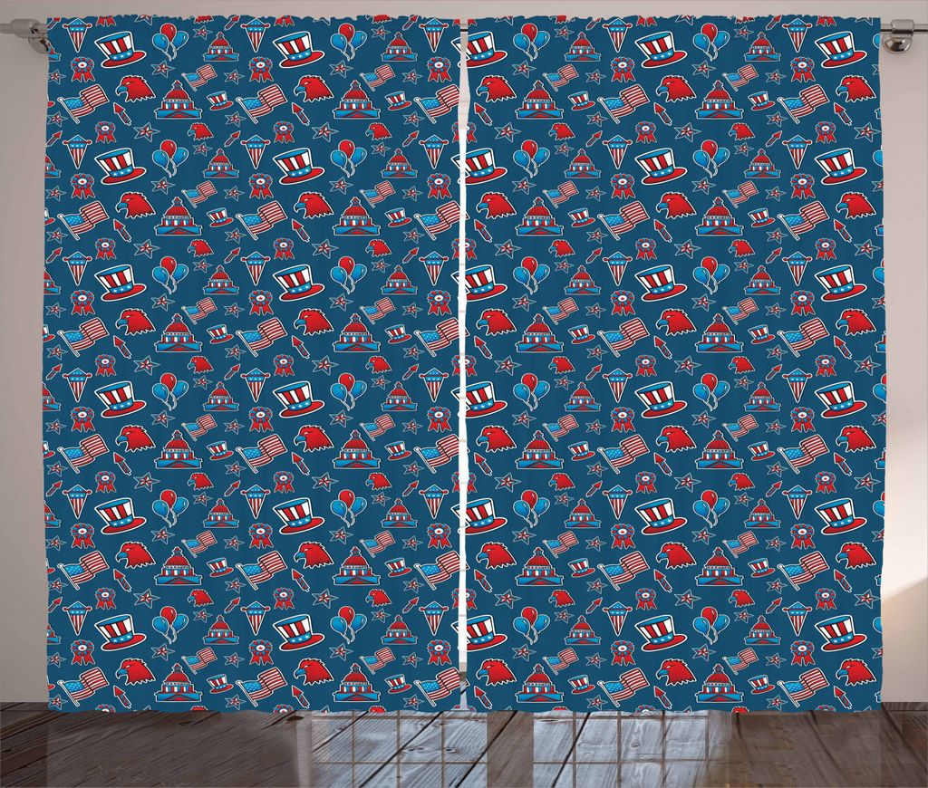 ABAKUHAUS 4. Juli Rustikaler Gardine, Patriotische Ikonen, Schlafzimmer Kräuselband Vorhang mit Schlaufen und Haken, 280 x 225 cm, Weiß Blau Rubin