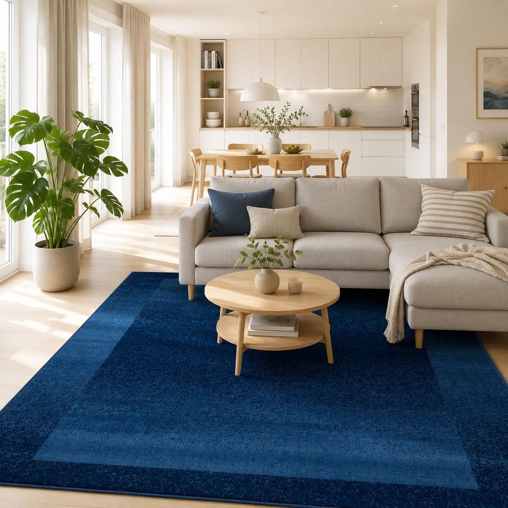 Tappeto design Samba, moderno, con bordo scuro blu, Immagine del prodotto 