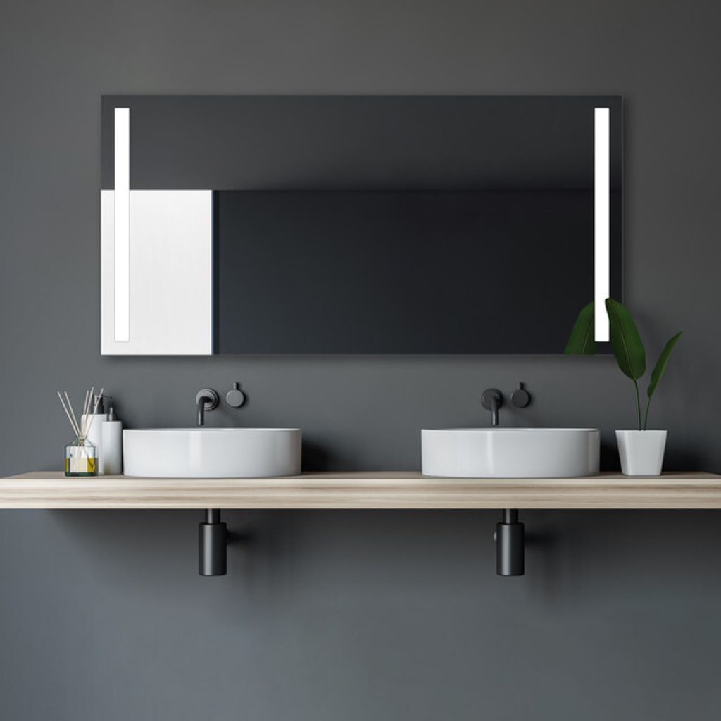 Badspiegel mit Beleuchtung TALOS Light - LED Badezimmerspiegel 140 x 70 cm - mit hinterleuchteten Lichtausschnitten - Lichtfarbe neutralweiß