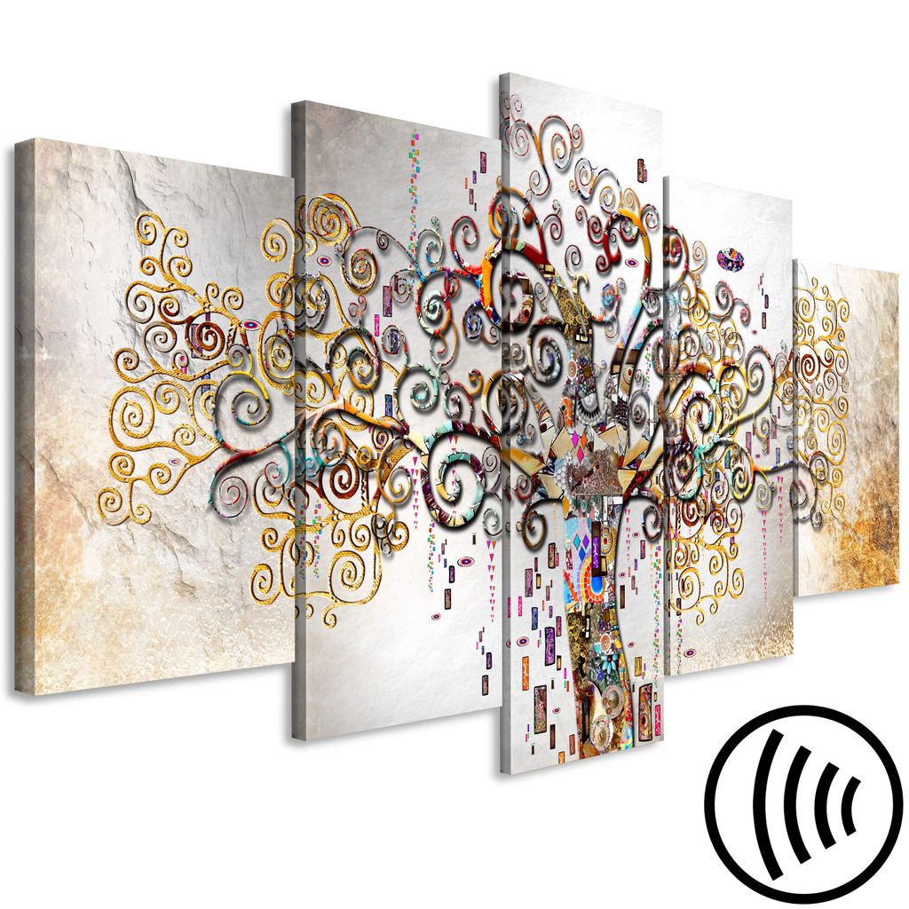 Akustikbild Gustav Klimt Baum des Lebens 200x100 cm Bilder Akustikschaum Hochleistungsschallabsorber Schallschutz Leinwand 5 tlg Wandbild Raumakust...