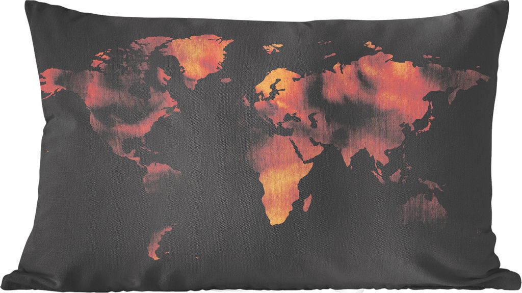 MuchoWow Zierkissen Sofakissen Wohnzimmer Dekokissen 50x30 cm Weltkarte - Schwarz - Bronze - Wohnzimmerdekoration - Polster mit Photo