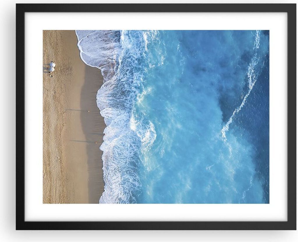 Gerahmtes Poster - Schwarzer Rahmen - Strand Rand Meer - 50x40 cm - Wand Bild - Wanddeko - Wandbilder - Kunstposter - Wandposter - Bilderrahmen - B...