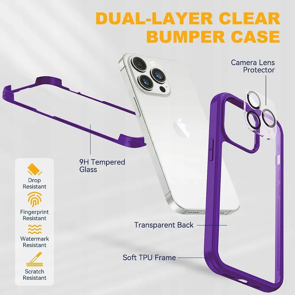 Housse iPhone 14 Pro Max Violette - Étui Rigide avec Renfort de Bordure - 2