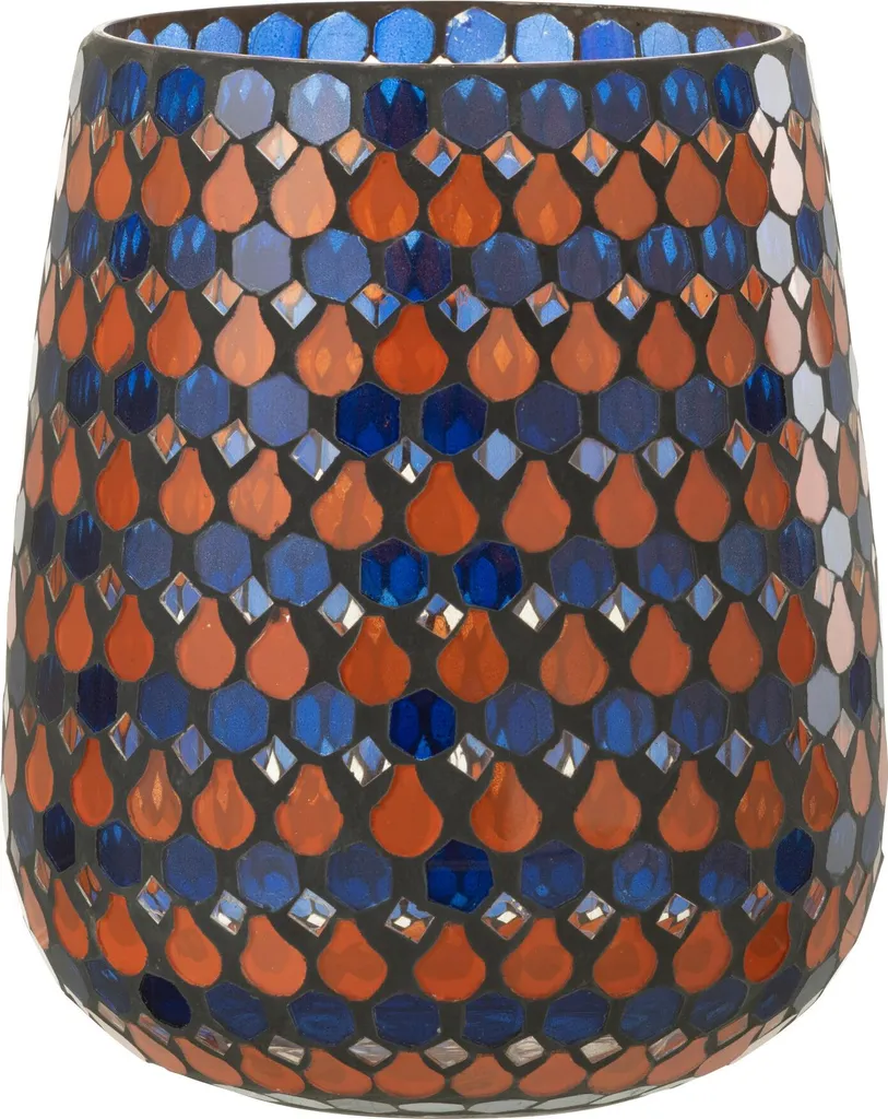 Photophore Mosaïque Goutte J-Line Verre Orange et Bleu - Taille Large