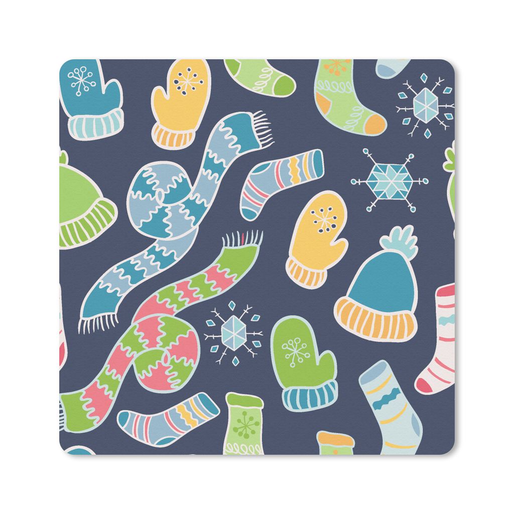 MuchoWow Mauspad Mousepad Schal - Handschuhe - Mütze - Regenbogen - Winter - Schnittmuster 30x30 cm - Mousepads - Maus Mat - Pad - Mausunterlage...