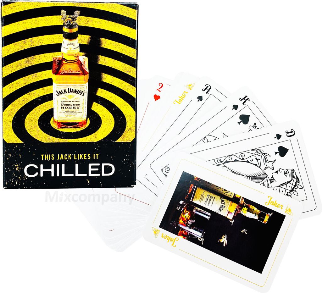 3x Jack Daniels Spielkarten Honey Whisky Bar Karten Glas Poker Round