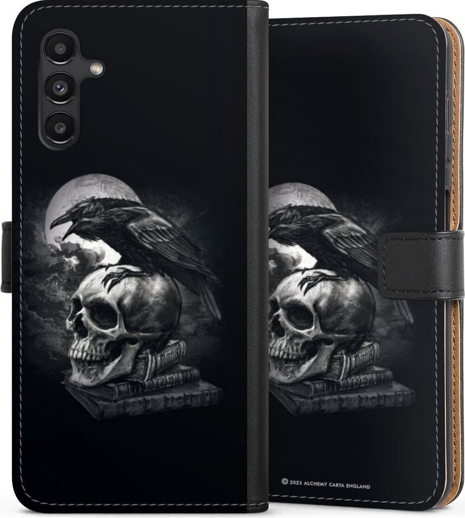 DeinDesign Klapphülle für Samsung Galaxy A04s Handytasche Lederhülle Tasche Rabe Schädel Totenköpfe