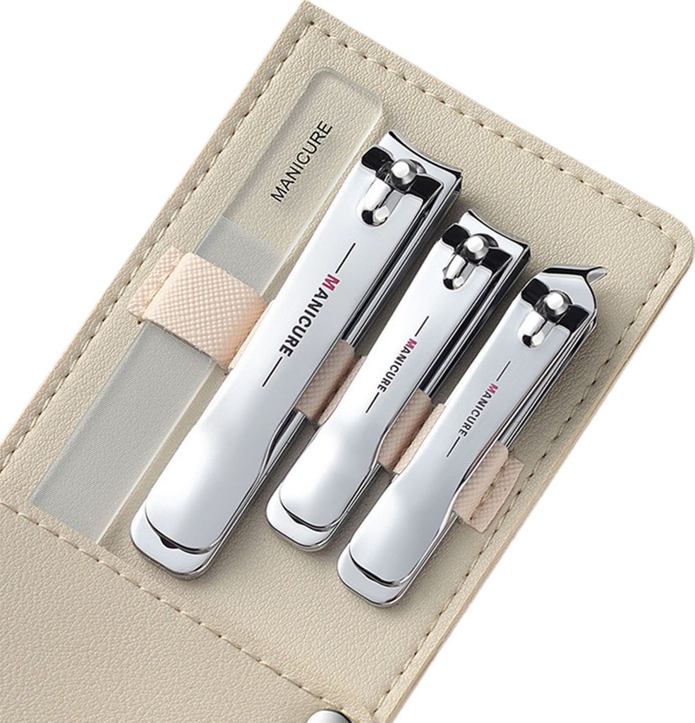 1 Set Nagelknipser Anti-Splash Sharp High Hardness Nail Shavings Storage mit Kunstledertasche Edelstahl Galvanik Nageltrimmer Home Supply-Silber