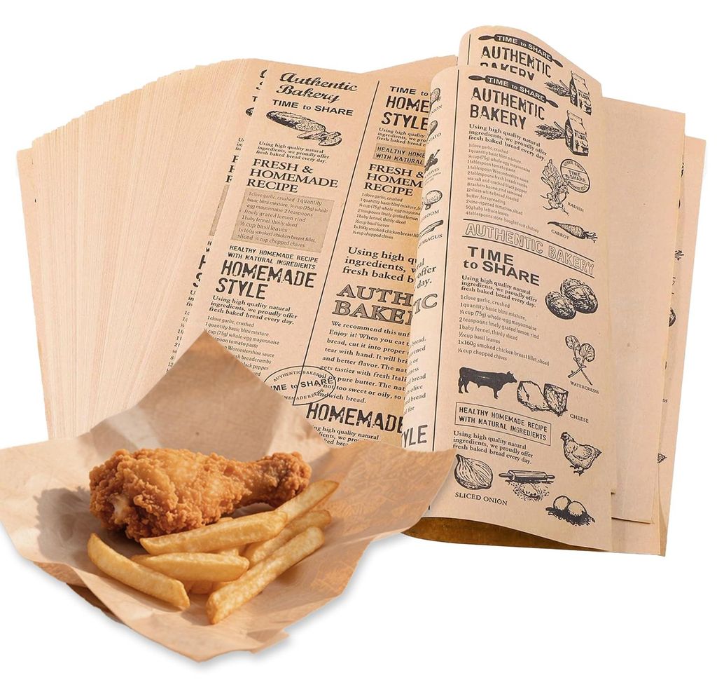 100 Blatt Backpapier 25x25 cm, fettabweisend und umweltfreundlich - Vielseitiges Verpackungspapier für Hamburger, Butterbrot, Käse und Pommes fri...