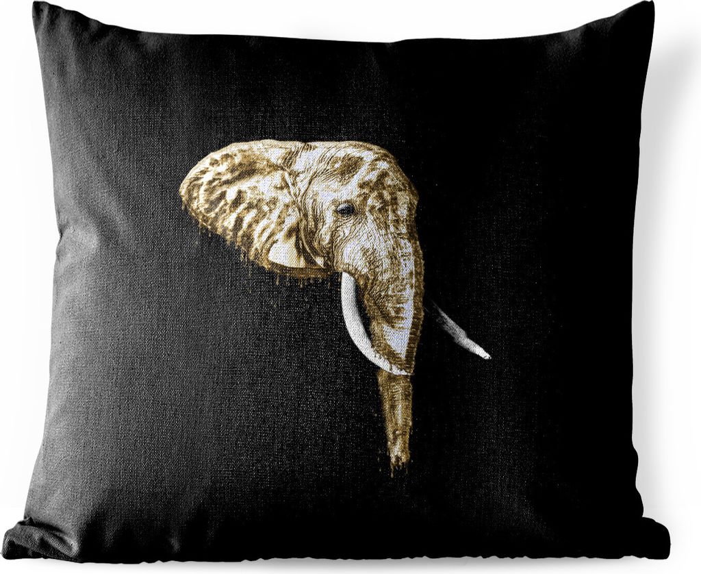 MuchoWow Outdoor Kissen - Elefant - Gold - Zähne - 45x45 cm - Wetterfest - Lounge Kissen - Fotokissen - Dekoratives Kissen
