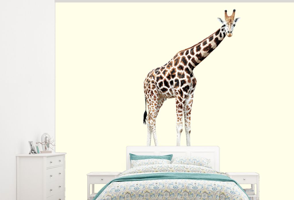 MuchoWow Fototapete für Wohnzimmer oder Schlafzimmer Wandtapete Vinyl Motivtapete Giraffe - Muster - Skateboard - Rosa - Tiere - 300x240 cm - Fo...