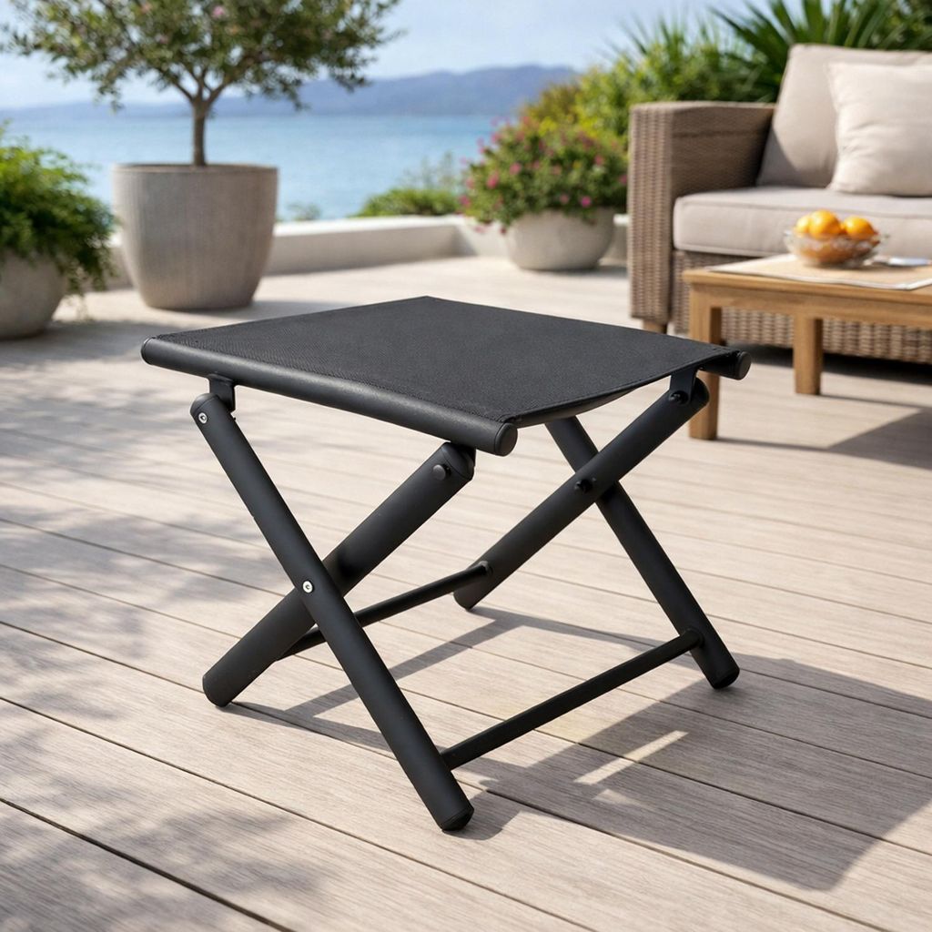 Garten Klapphocker / Fußhocker Metall - Textilen Anthrazit / Schwarz
