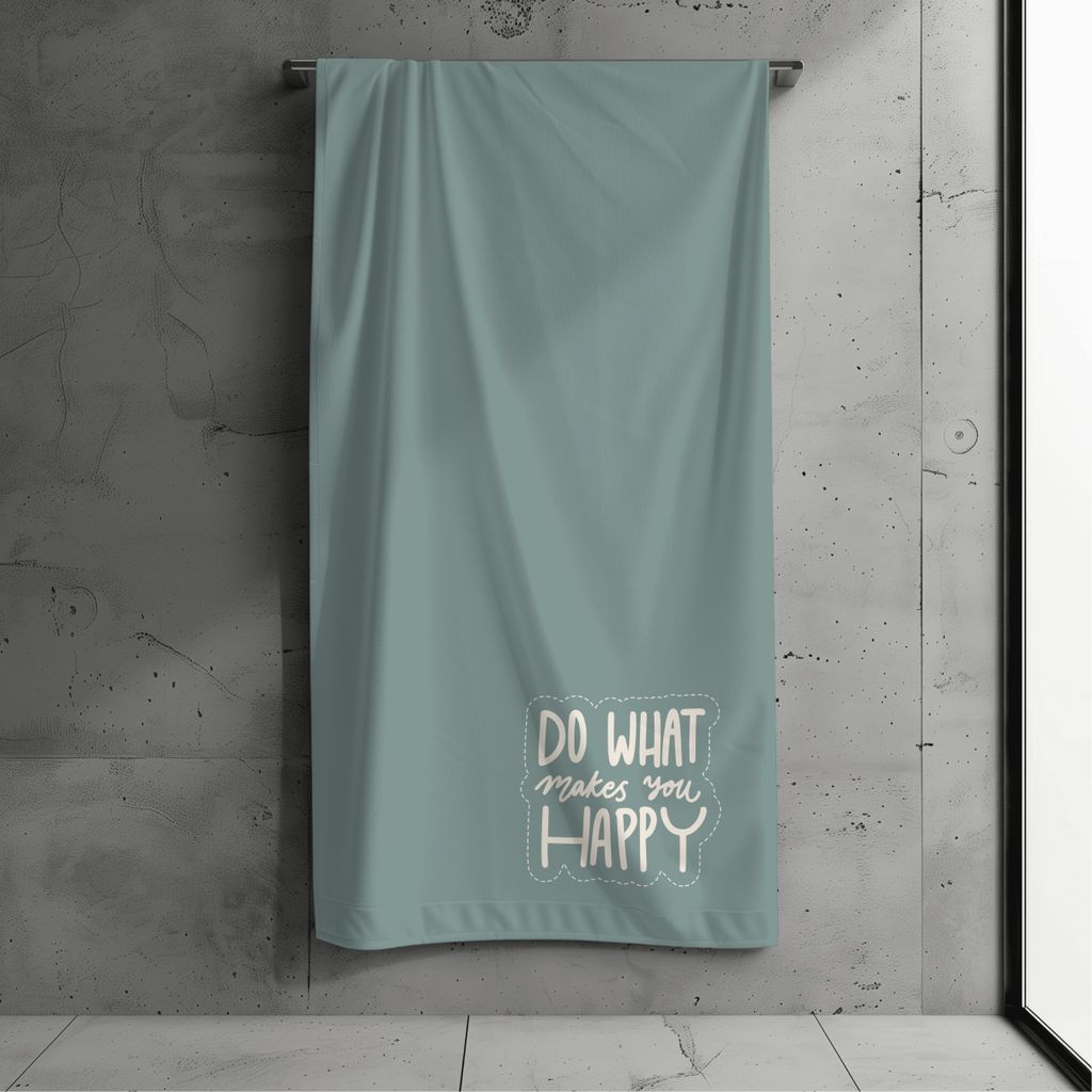Badetuch, Strandtuch XXL, Kollektion "FERNWEH", Happy "Do what makes you happy" 100x200 cm, Baumwolle & Mikrofaser Mix, Schnelltrocknend