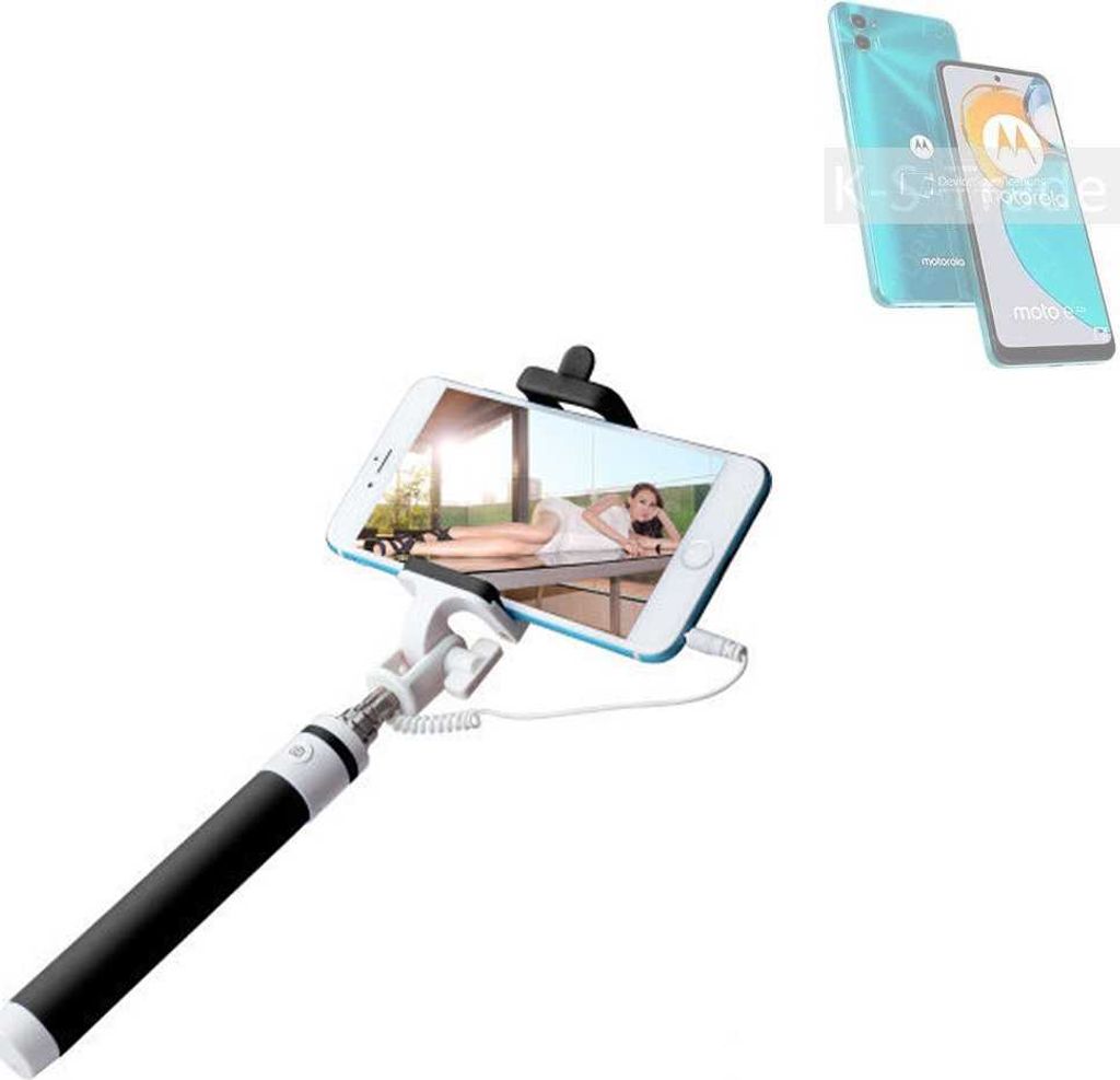 K-S-Trade Selfie Stick kompatibel mit Motorola Moto E22s Selfiestick kabelgebunden Monopod mit Kabel Stab Stange Selfportrait Handheldstick schwarz