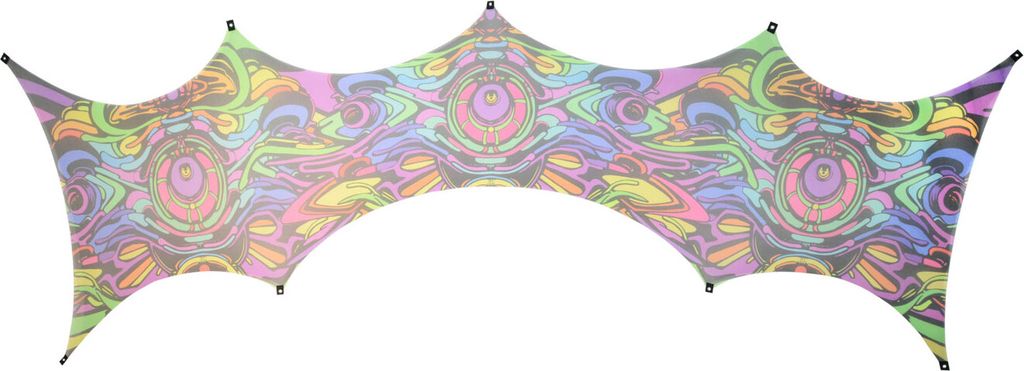PSYWORK Schwarzlicht Segel Mesh Elasthan "Dragon Temple II Stage Two", 2,00x6,00m