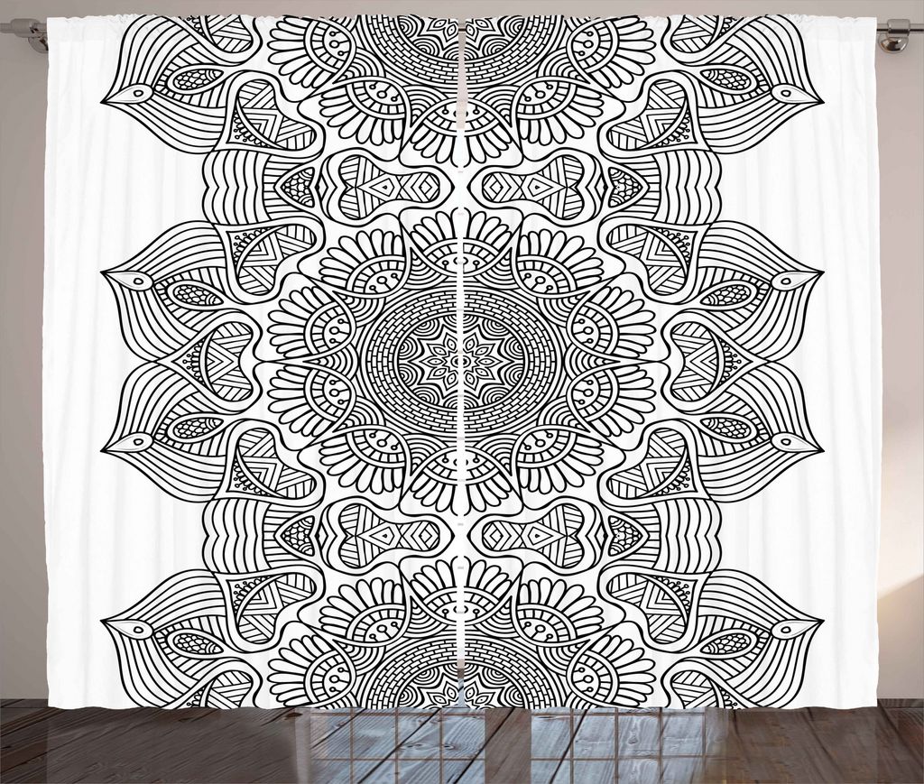 ABAKUHAUS orientalisch Rustikaler Vorhang, Volksmuster marokkanisch, Wohnzimmer Universalband Gardinen mit Schlaufen und Haken, 280 x 225 cm, Weiß...