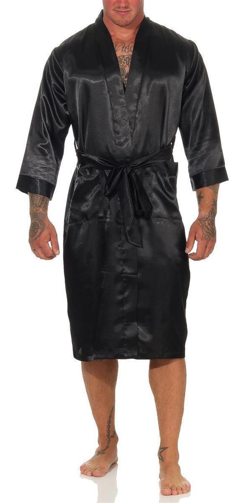 Damen Herren Bademantel Kimono Saunamantel Morgenmantel Robe mit Tasche Solide 