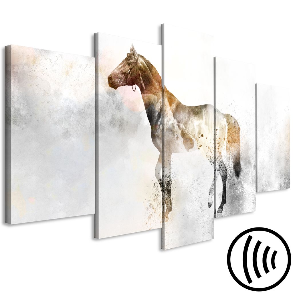 Akustikbild Tier 200x100 cm Bilder Akustikschaum Hochleistungsschallabsorber Schallschutz Leinwand 5 tlg Wandbild Raumakustik Schalldämmung Pferd ...