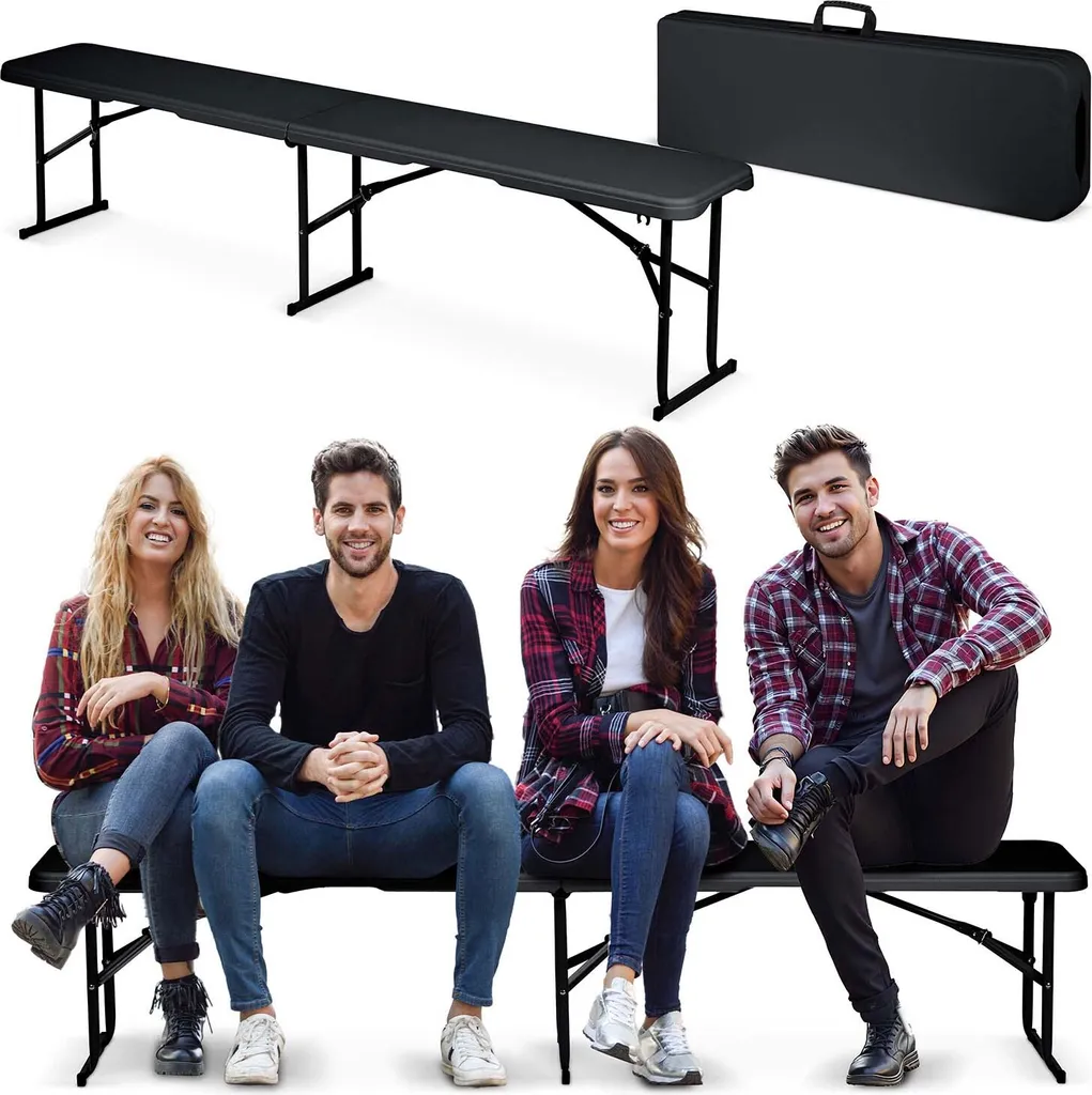 Banc de jardin pliant noir 180 cm Plonos pour traiteur et réception