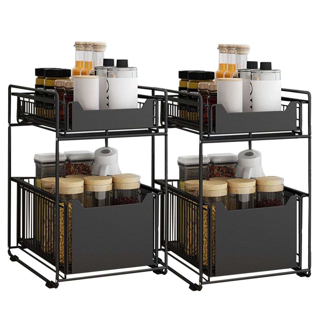2er Set Küchenregal unter Waschbecken Regal Küchen Organizer Gewürzregal Badezimmer Organizer Schwarz