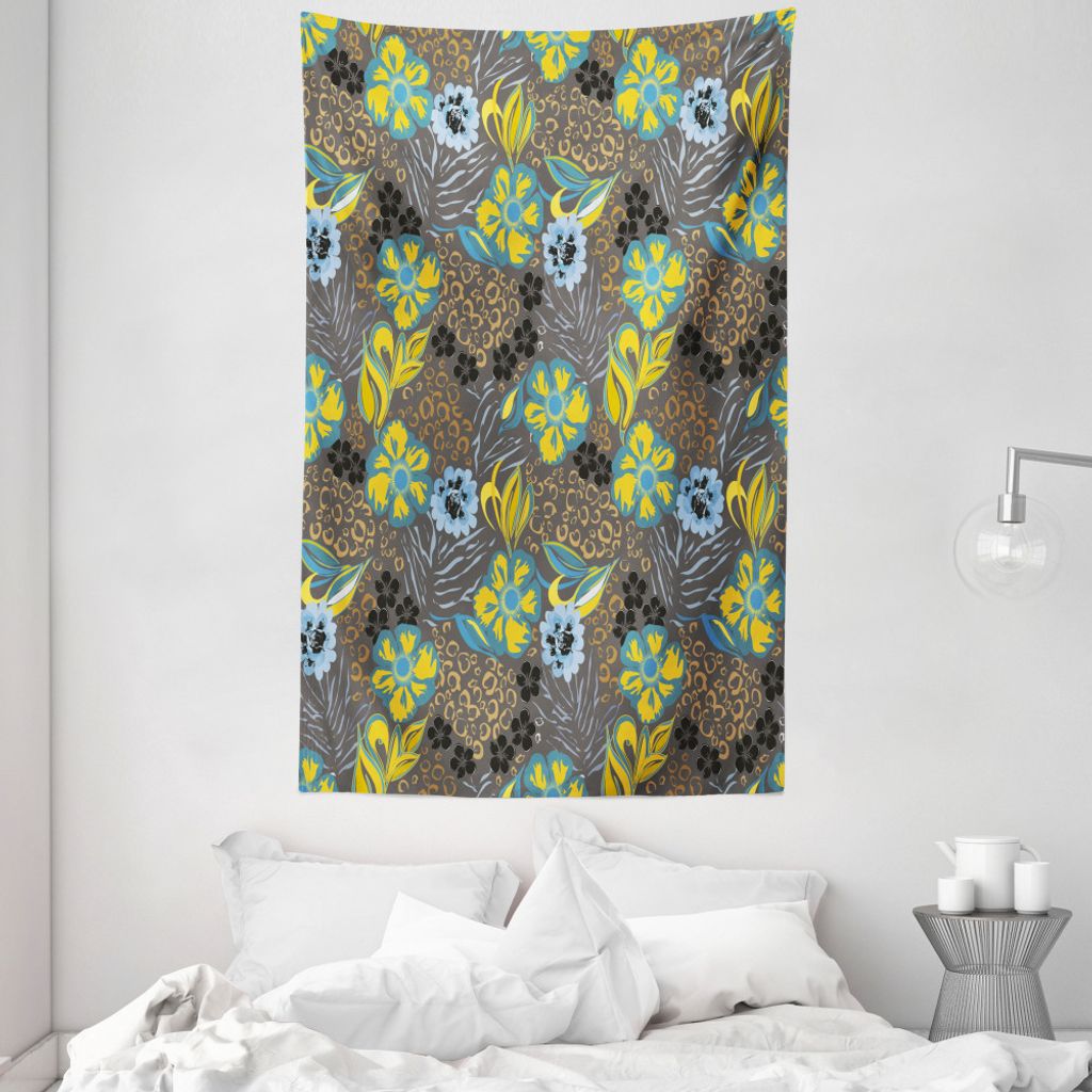 ABAKUHAUS Abstrakt Wandteppich und Tagesdecke, Blumen eingekreist Details aus Weiches Mikrofaser Stoff Waschbar ohne Verblassen Digitaldruck, 140 x...