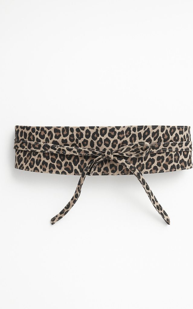 Bindegürtel Leo aus Leder mit Leo Druck in beige braun von collezione alessandro