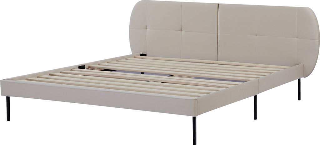 Polsterbett ‘Porvoo’ Kiefernholz Samt 160 x 200 cm Beige Produktbild 
