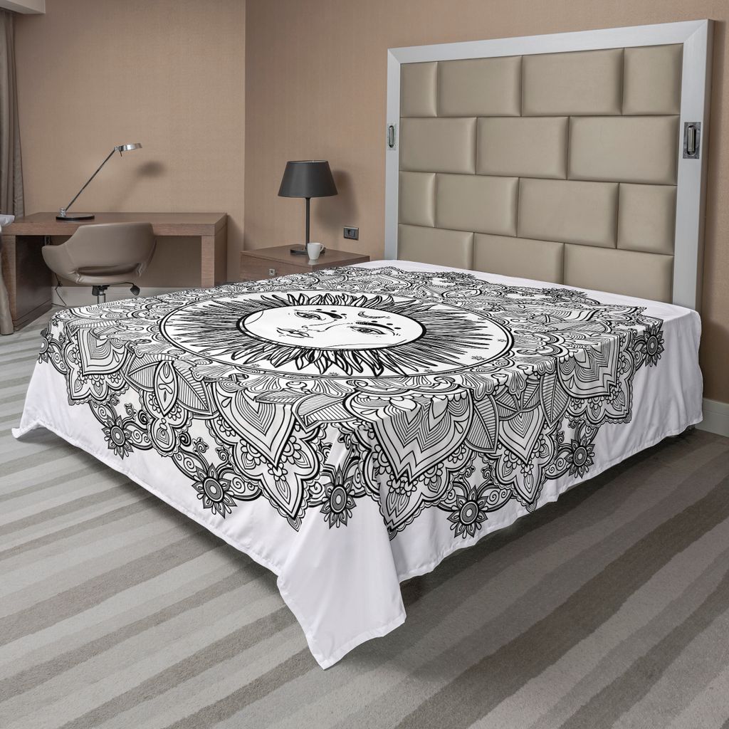 ABAKUHAUS Mandala Bettlaken, Sun Religiöse Figur Illustration Yantra Mandala Ethnischen Blumenmuster Bohemian, weiches bequemes oberes Bettlaken f...