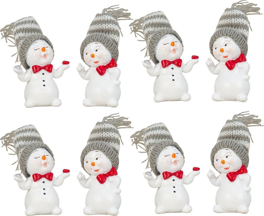 8 Stück Schneemann Figuren Mit Türkiser Mütze - Süße Winterdeko Für Weihnachten 7cm Hoch