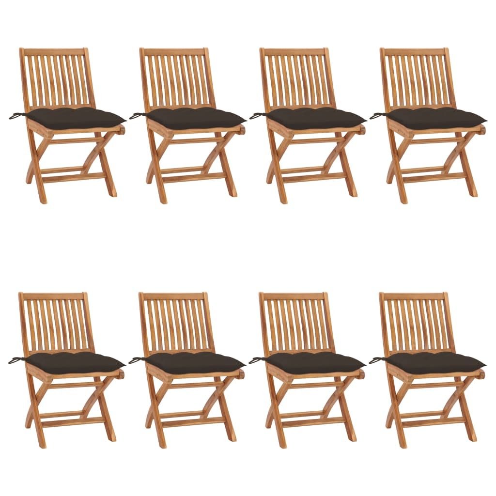 The Living Store Klappbare Gartenstühle mit Kissen 8 Stk. Massivholz Teak