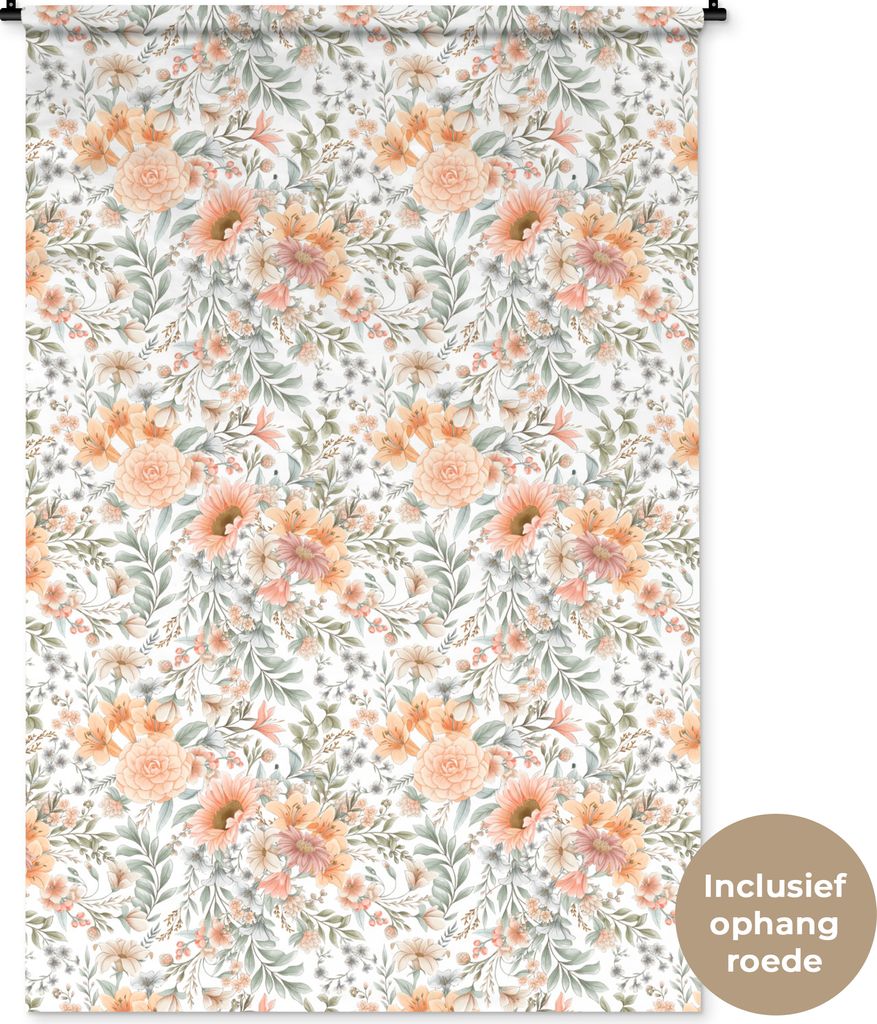 MuchoWow Wandteppich Wandbehang Blumen - Muster - Pastell 120x180 cm Tapisserie Dekoration Wandtuch - Schlafzimmer - Dekorationen für das Haus