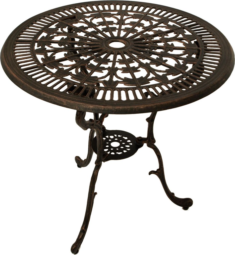 DEGAMO Bistrotisch Gartentisch Tisch Jugendstil 70cm rund, Aluguss bronze antik, wetterfest